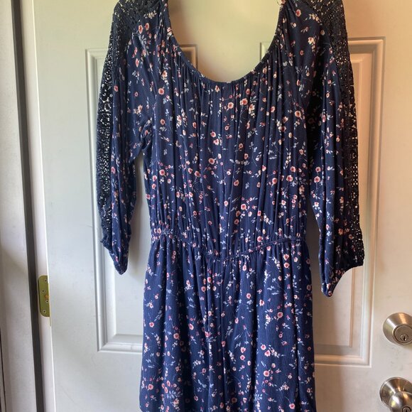 Xhilaration Dark Blue Floral Lace Romper Shorts Onesie Size M – Very Good - Picture 2 of 9